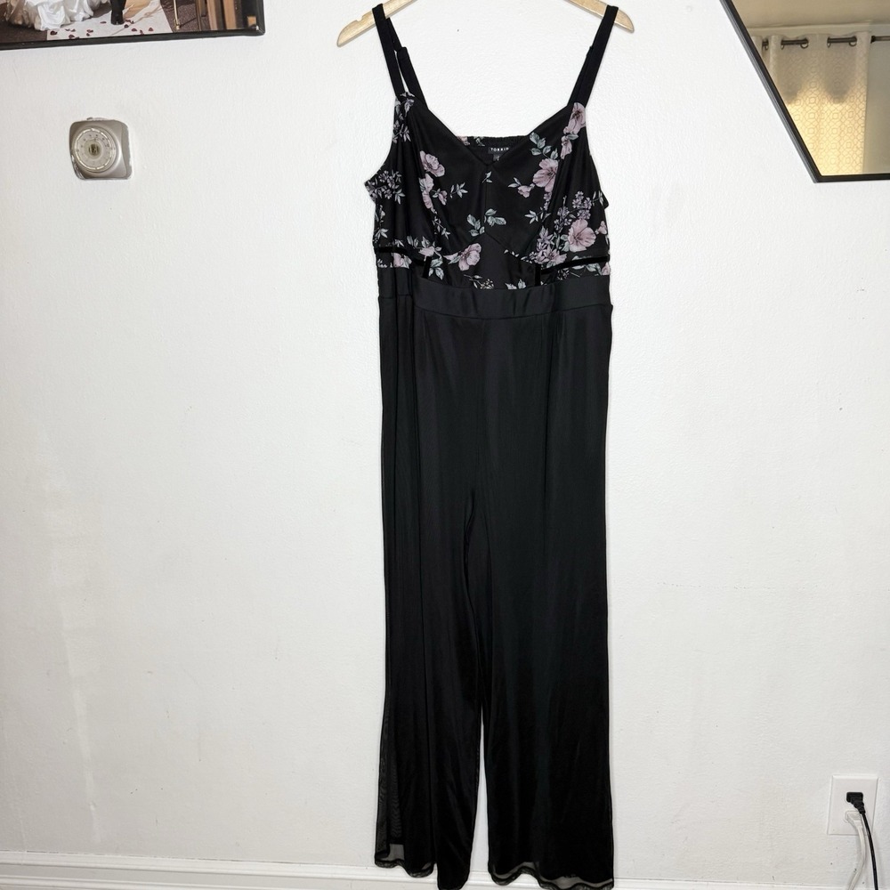 Torrid Black Floral Mesh Jumpsuit Sleeveless Smocked Twee‎ Back Women's 2X